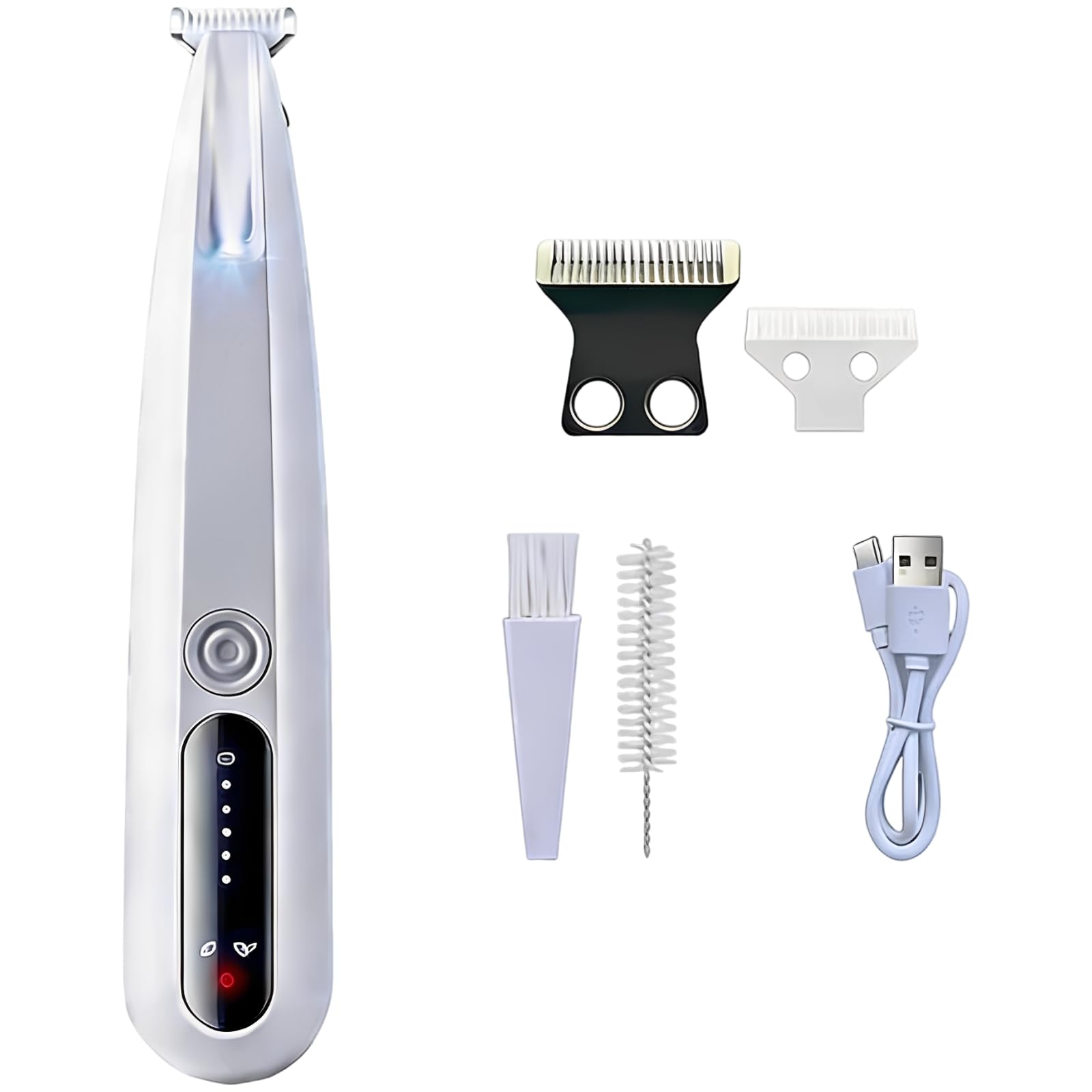 Rasoio per gatti a basso rumore con luce LED e display intelligente, rasoio senza fili a doppia velocità, bordo arrotondato, include testina di ricambio, spazzola per la pulizia, olio e cavo USB