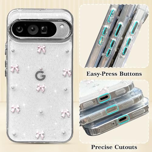 Coque Google Pixel 9 Pro XL transparente mignon étui silicone bowknot rose - 5