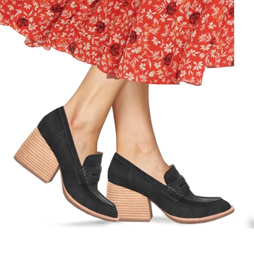 Image of MOOMMO Women Chunky Platform Loafers Pumps Round Closed Toe Slip On Penny Loafers Suede Block High Heels Oxford Shoes Formal Classic Thick Heel Dress Loafer Office Ladies Vintage Comfort 4-11 M US