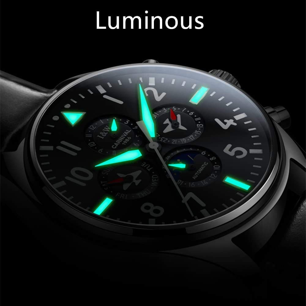 MASTOP Herren Klassische Multifunktions-Automatik-mechanische Uhr Leuchtend Wasserdicht Saphir Business Edelstahlband Kleid Armbanduhr