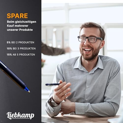 LIEBKAMP Office [4 Stk] radierbarer Kugelschreiber inkl. 0,7mm Mine | kratzt & schmiert nicht | Tintenroller radierbar | Radierstift | Gelstifte Radierbar | Erasable Pen | Gelschreiber Radierbar