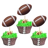 24 PCS Rugby Ball Cupcake Toppers Sports Ball Theme Football Cupcake Picks for Sports Theme Baby...