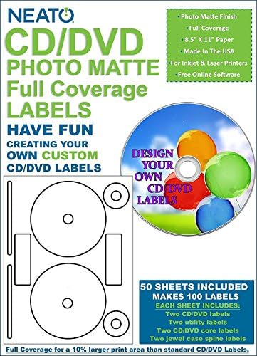 Neato CD/DVD PhotoMatte Full Coverage Labels - 50 Sheets ...
