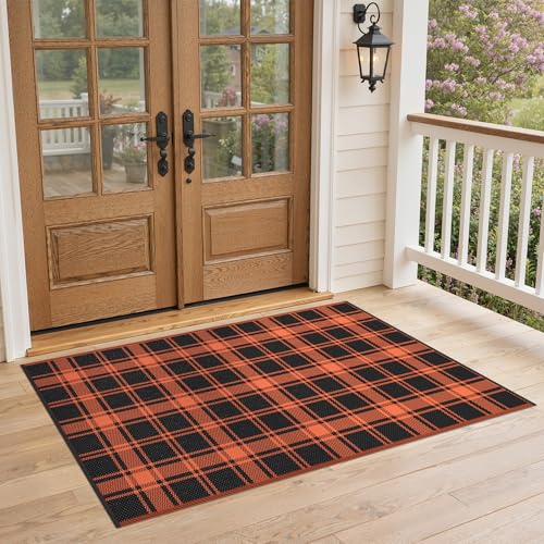 Image of GENIMO Fall Decor Outdoor Rug 3'x5' for Porch, Plastic Door Mat Dark Orange
