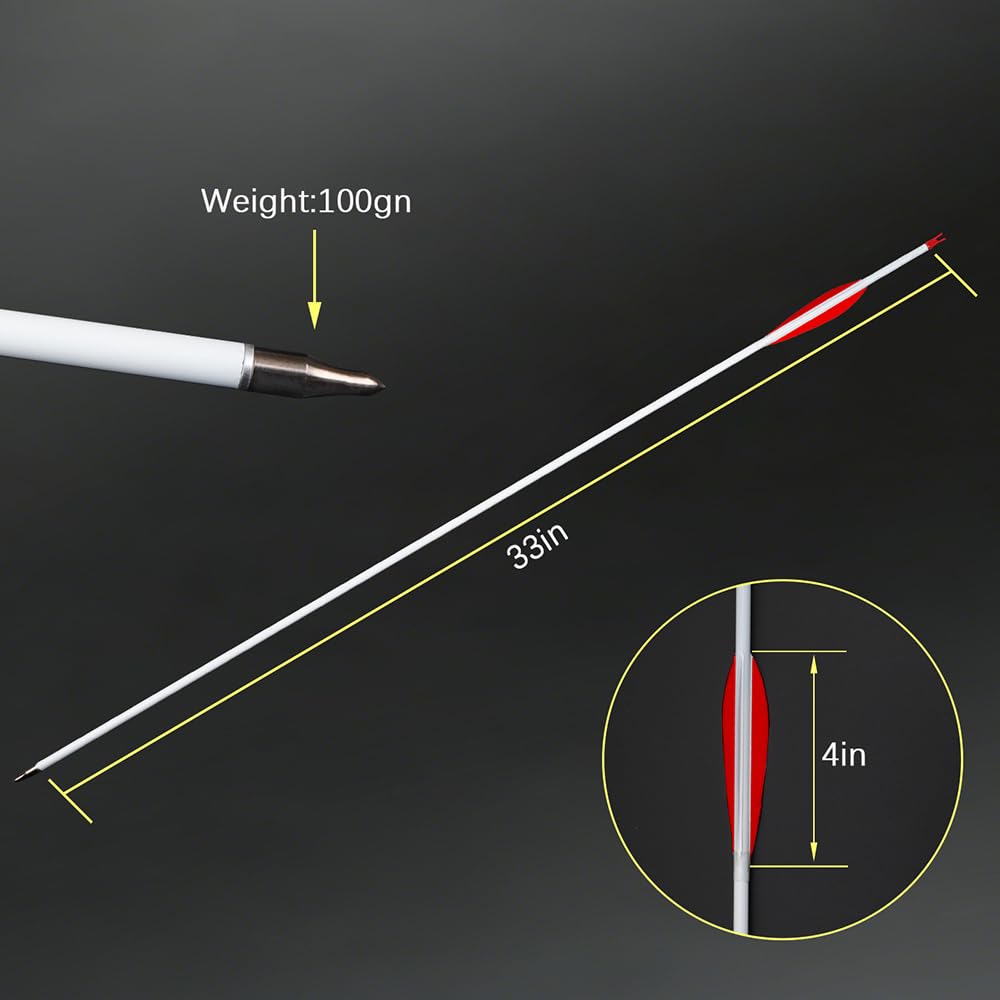 12 Stück Jagdpfeile Spine 500 600 700 800 Pure-Carbon-Pfeil 4" Rot-Weiß Naturfeder für Compoundbogen Recurvebogen Zielübungen Bogenschießen