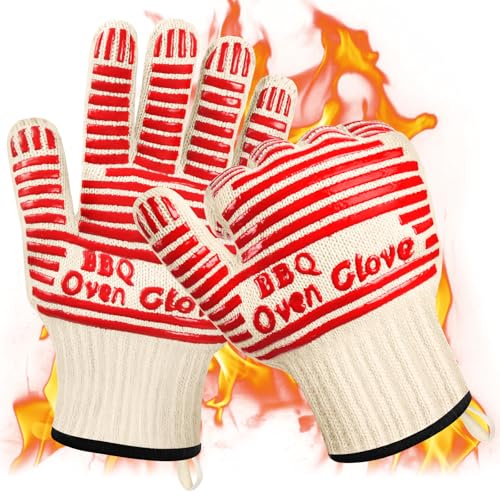 AUAUY Gants de Cuisine, Gant de Barbecue, Gants Anti Chaleur, Antidérapants en Silicone, Résistants à la Chaleur jusqu'à 500 °C, pour Cuisson, Barbecue, Cheminée,...