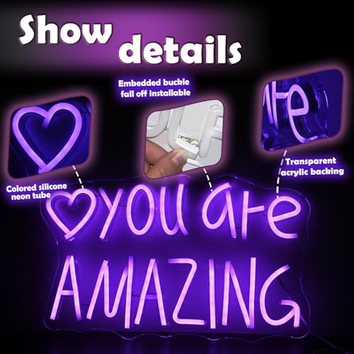 Image of You Are Amazing Neon Sign,Classroom Teen Room Wall decorations | Silicone Light Strips, Acrylic Sheets,USB Interface,Size: 13.6 in* 8.4 in,Wall Decorations in Classrooms and Teengirls' Rooms
