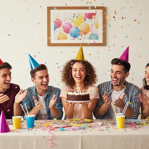 guduling 28-Pack Birthday Party Hats for Adults,Colorful Birthday Party Hats,Small Metallic Foil Cone Hat, in 7 Festive Colors, One Size Fits Most Celebration Headwear