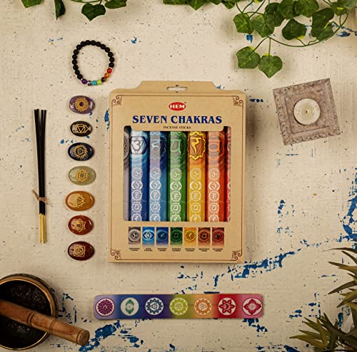 Image of Hem Seven Chakra Incense Sticks - Natural Agarbatti for Pooja, Puja, Meditation, Yoga, Chakra Healing, Stress Relief & Home Fragrance | 140 Handcrafted Sticks | Low Smoke | Long Burning (35-40 Mins)