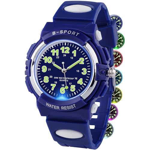 GUUMUXIN Analoge Kinderuhr mit Bunten Lichtern für Jungen und Mädchen, 30M wasserdichte Lernuhr TPU Armband Outdoor Sportuhr für 5-16 Jahre GUUMUXIN Analoge Kinderuhr mit Bunten Lichtern für Jungen und Mädchen, 30M wasserdichte Lernuhr TPU Armband Outdoor Sportuhr für 5-16 Jahre