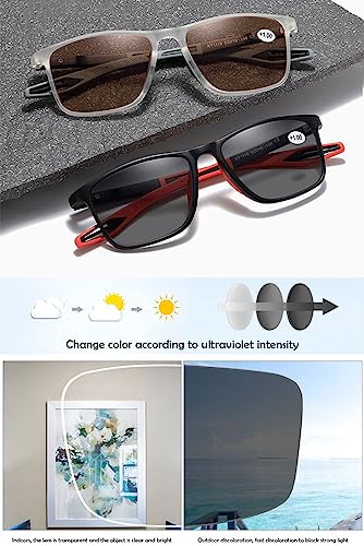 KOOSUFA Photochromic Reading Glasses Blue Light Blocking Sun Readers UV Protection TR90 Super Lightweight Sunglasses for Men Women 3 in 1 Lenses Darken In Sunlight Grey Lens/Black red 2.0 - Image 3