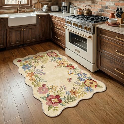 Tapete decorativo beige floral 2x3 ft lavable antideslizante miniatura 4
