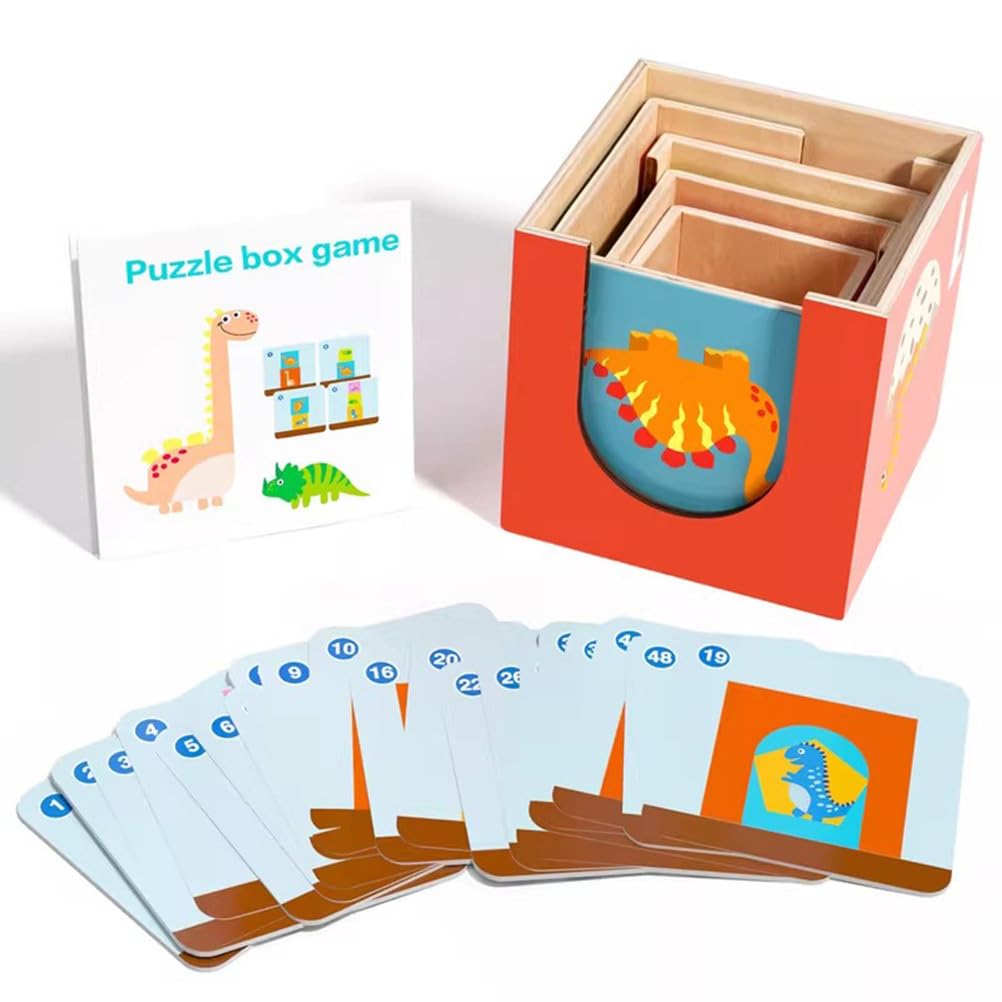 Montessori Drewniane pudełko z motywem dinozaura, zestaw puzzli dla dzieci