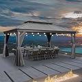 PURPLE LEAF 12' X 16' Permanent Gazebo with Light Hardtop Roof for Outdoor Lawn and Garden Pavilion Grey