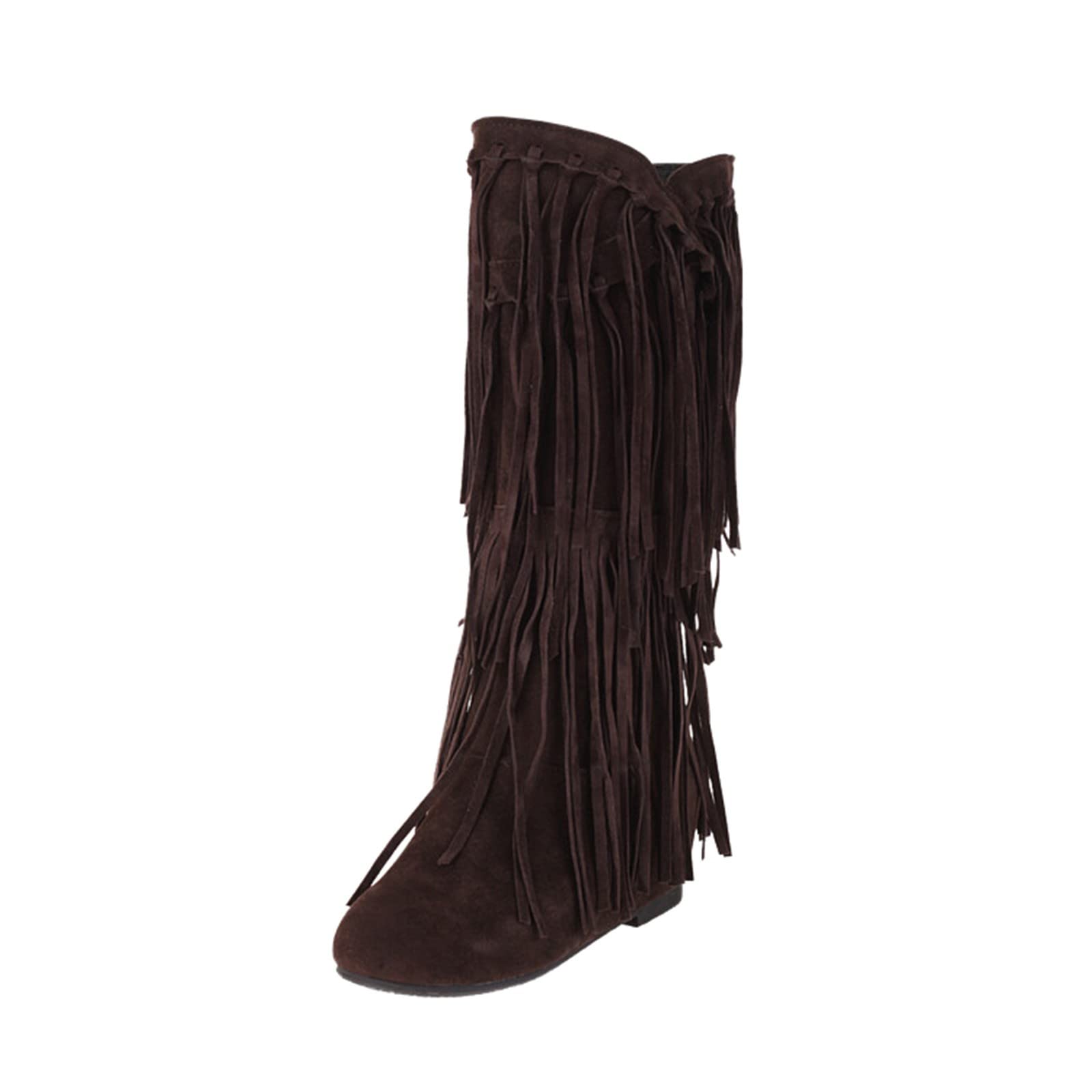 Botas de Vestir Rujer Botas de Invierno con tacón Grueso y Flecos para Mujer, Talla Grande, con Refuerzo Interior y Longitud Media