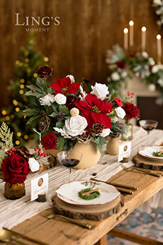 Ling's Moment Artificial Flowers Greenery Combo Box Set, Christmas Red Theme Decoration For Diy Tree Ornaments, Xmas Wreath Floral Arrangements Party #TOP2