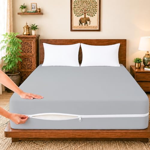 Image of ARLinen Waterproof Mattress Protector Cover Single Size with Zipper - 6 Sided Bed Bug Proof Encasement, Dustproof & Breathable Fabric, Fits 36x72x6 Inch Mattress, Silver