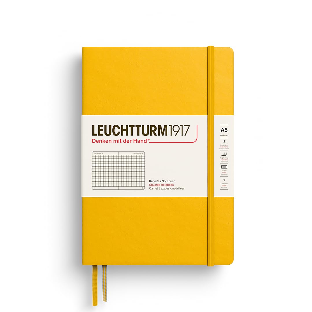 LEUCHTTURM1917 373988 Notebook Medium (A5), Hardcover, 251 Numbered Pages, Sunflower, Squared