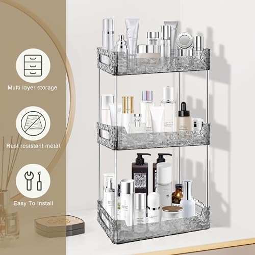 Image of 3-Tier Bathroom Counter Organizer Countertop Storage, Dresser Organizer Vanity Tray for Makeup, Perfume Organizer Cosmetics Skincare Shelf - Grey