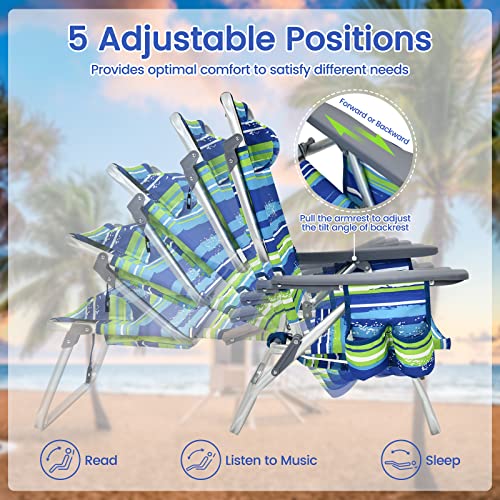 Image of Tangkula Set of 4 Backpack Beach Chair, 5-Position Lay Flat Beach Chairs with Cooler Bag, 2 Cup Holders, Towel Bar, Lightweight Folding Beach Chair with Backpack Straps