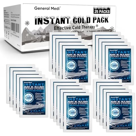 General Medi Instant Ice Cold Pack (4”x 5.5”) – 25 Packs Disposable Cold Therapy Ice Packs for Pain Relief, Swelling, Inflammation, Sprains, Toothache – for Athletes & Outdoor Activities Cover