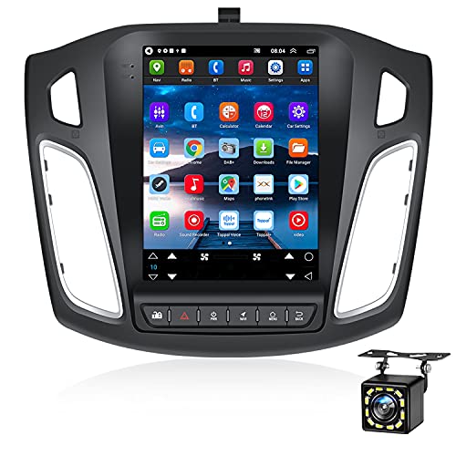 CAMECHO Android 10.1 Car Stereo for Ford Focus 2012 2013 2014 2015 2016 2017 2018, 9.7 inch Touch Screen Car Radio with Bluetooth, FM, GPS Navigation Head Unit, WiFi, Mirror Link, SWC+Back up Camera