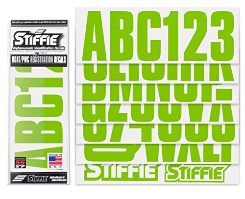 Image of Stiffie UNILINE 3 inch Alpha-Numeric Registration Identification Numbers Stickers Decals for Boats & Personal Watercraft (Team Green Super Sticky)