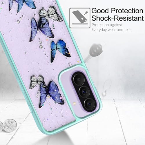 Image of VONZEE for Samsung Galaxy A37 Clear Glitter Butterfly Case, Cute Bling Sparkle Shiny Soft Silicone TPU Bumper Shockproof Women Girls Slim Protective Phone Cover for Samsung Galaxy A37, Mint