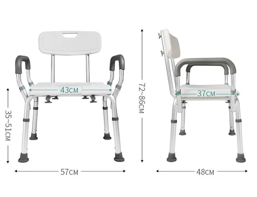 Sgabello da Doccia, Sedile da Doccia, Sedia Comoda da Comodino, Sedia da Doccia Regolabile in Altezza con Braccioli/Schienale per Anziani, Adulti, Donne Incinte