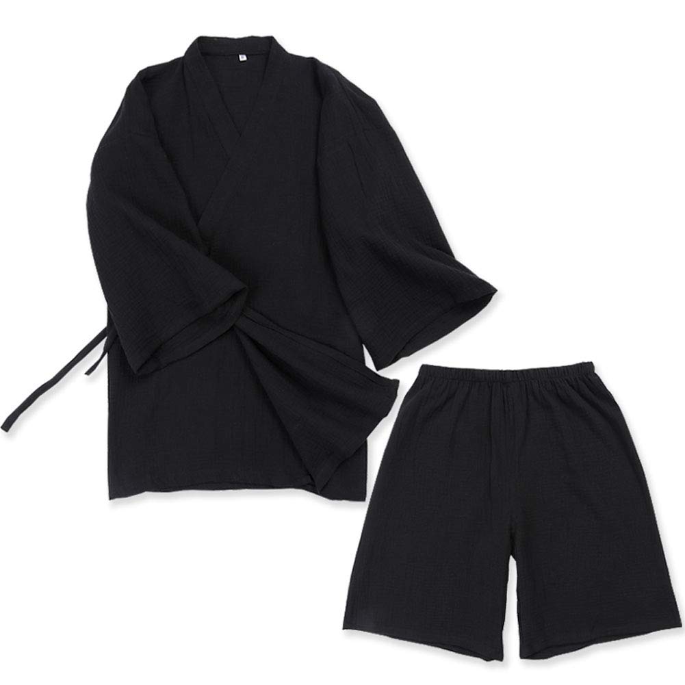 un-brand Japanese Short-sleeved Pajamas Yukata Kimono Crepe (Size M, Black)