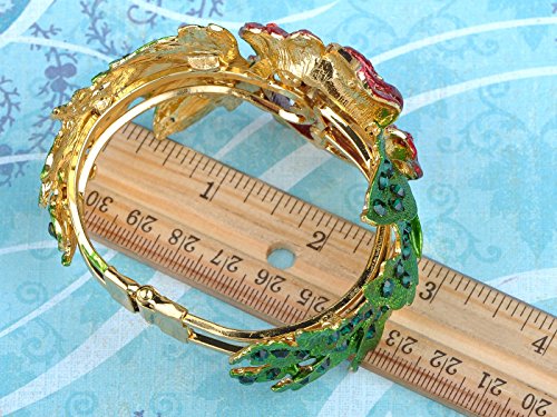 Alilang Synthetic Ruby Synthetic Emerald Crystal Rhinestone Rose Flower Leaf Bracelet Bangle Cuff #TOP2