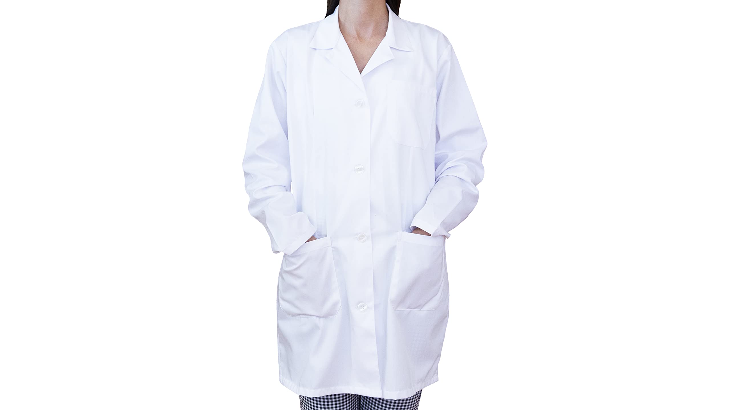 BSPOT Bata Médico Manga Larga Blanco Bata de Laboratorio Enfermera Sanitaria de Trabajo para Médicos Mujer