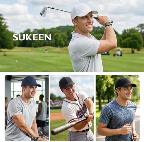 Sukeen Mens Baseball Cap - Adjustable Breathable Moisture-Wicking Hat for Golf Hiking Fishing Running Outdoor Daily-Black — view 6