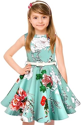 Girls Vintage Dresses Girls' Special Occasion Dress 50s Retro Kids Dresses Swing Rockabilly Sleeveless, Blue Floral, Size 8