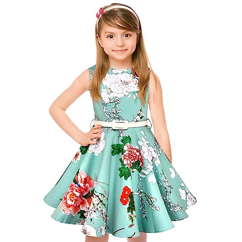 Girls Vintage Dresses Girls' Special Occasion Dress 50S Retro Kids Dresses Swing Rockabilly Sleeveless, Blue Floral, Size 8 #TOP3