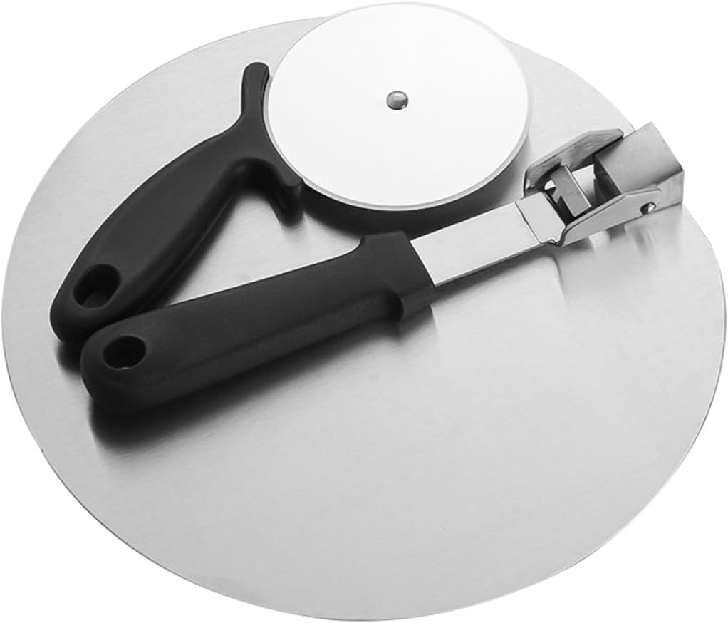 Alipis Stainless Steel Pizza Peel and Metal Pizza Cutter Wheel 25cm Set Handheld Shovel for Baking Supplies and Oven Use