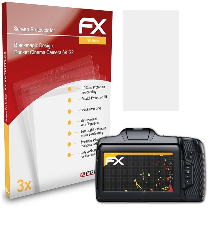 atFoliX Screen Protector compatible with Blackmagic Design Pocket Cinema Camera 6K G2 Screen Protection Film, anti-reflective and shock-absorbing FX Protector Film (3X)