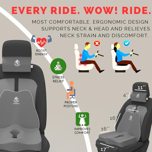 Image of MRRON Neckrest Back Support or Coccyx Orthopaedic Cushion for Long Sitting Universal fit with Ergonomic Design Made by High Density Memory Foam Used for Car or Office Chairs. (Grey, Slim backrest)