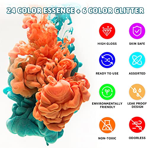 Epoxy Resin Pigment - 24 Colors Liquid Translucent Epoxy Resin Colorant, Highly Concentrated Dye for DIY Jewelry Making, Paint, Craft - 6ml Each, with 6 Colors Resin Glitter