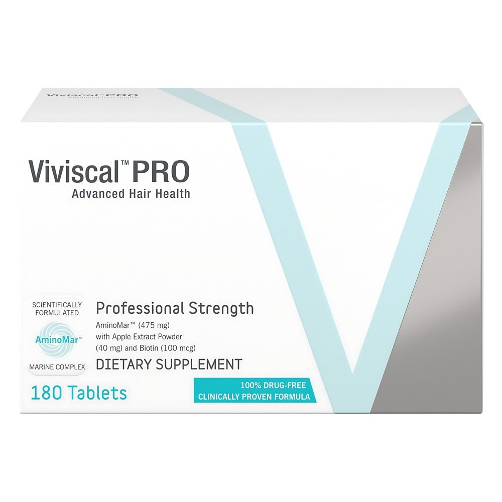PRO Hair Growth Supplement for Men & Women Supports Thinning Hair, Promotes Thickness & Fullness with Marine Complex, Iron, Zinc & Vitamin C, 180 Tablets (Packaging May Vary)