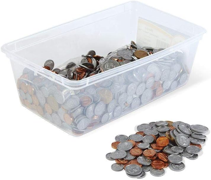 hand2mind Play Money Plastic Coins with Plastic Storage Bin (Pack of 768)
