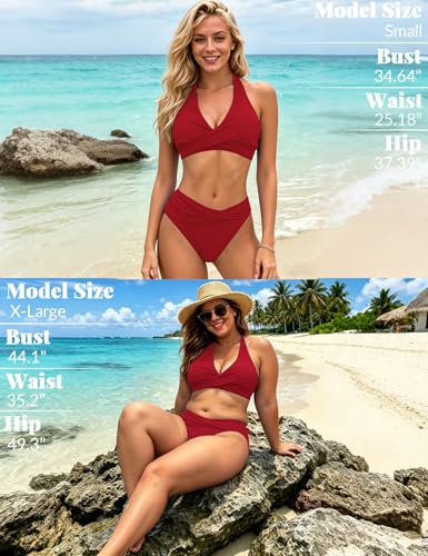 Image of Sopliagon Women's Bikini Sets Twist Front Two Piece Swimsuit Halter Bathing Suit