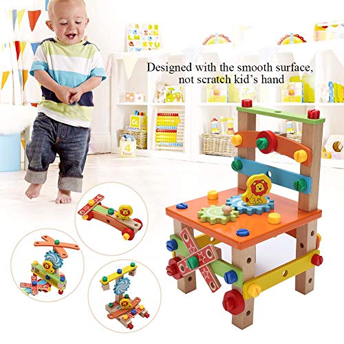 Yosooo Wooden Construction Toy, 2 Types New DIY Wood Disassembly Chair Tool Nut Assembly Chair Children Puzzle Toys Wooden Blocks Toys Wooden Building Set(B) - Thumbnail 2