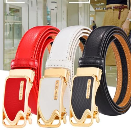 Women’S Fashion Split Leather Automatic Buckle Belt Slim Narrow 2.8Cm With Card Slot Korean Casual Belt2