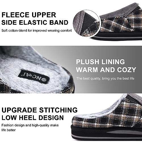 Image of ONCAI Mens Clog Slippers with Arch Support Stripe Faux Fur Cotton-Blend High-Density Memory Foam Warm House Slippers Slip-on Indoor Outdoor Rubber Sole Size 7-16
