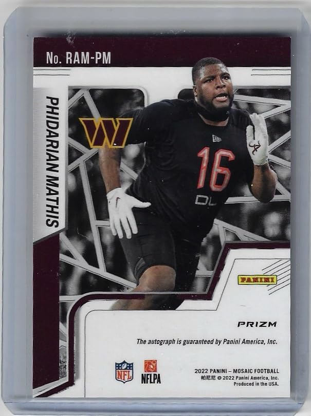 Phidarian Mathis Autographed Rookie Mosaic Prizm Auto Rookie Card Collectible Football Card - 2022 Panini Mosaic Football Card #RAM-PM (Commanders)