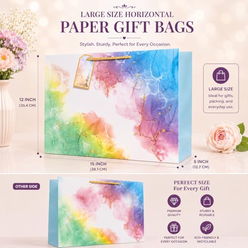 Image of Gift Bags -Large Paper Bags for Return Gifts | Paper Gift Bag | Carry Bags for Gifting |Paper Bags -Goodie Bags with Tissue Paper and Thank You Card Gift Tag |Pack of 5 |Size 12x15x5 inches By Flora Paperbags Wedding | Birthday |