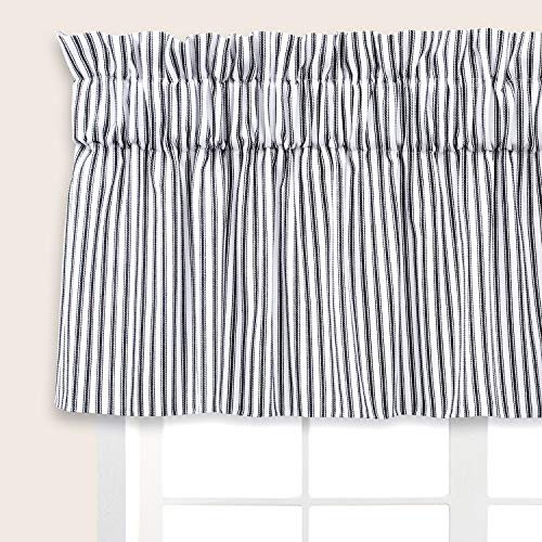 Cackleberry Home Black And White Ticking Stripe Valance Curtain Woven Cotton Lined (54 W X 17 L) #TOP1
