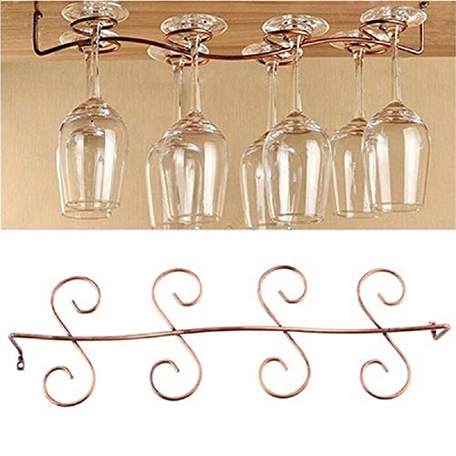DBYAN Under Cabinet Wine Glass Rack Stemware Holder,Vintage Style Bronze 8 Glasses Stainless Steel Wall-Mounted Hanging Wine Glass Hanger for Bar Home Cafe