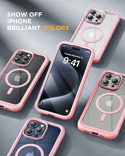 Image of Miracase Magnetic for iPhone 15 Pro Max Case 6.7'' [Compatible with Magsafe] Full-Body Military Drop Proof for iPhone 15 ProMax Case with Built-in 9H Tempered Glass Screen Protector,Pink